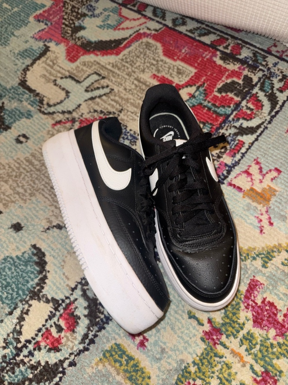 Nike Black with White Swoosh Platform Trainers
